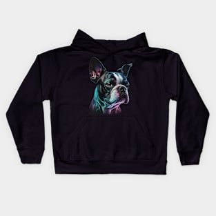 Neon Boston Terrier Dog Kids Hoodie